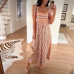 Elegant Striped Maxi Dress in Peach and White